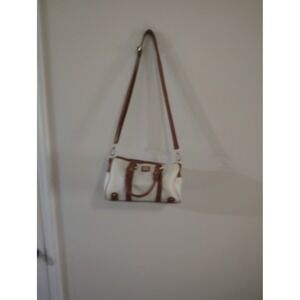 Jose Hess Cream Tan Pebbled Faux Leather Satchel Crossbody Bag Gold Hardware